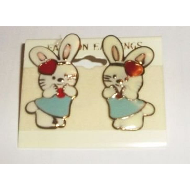 Blue Easter Bunny Sparkle Stud Earrings